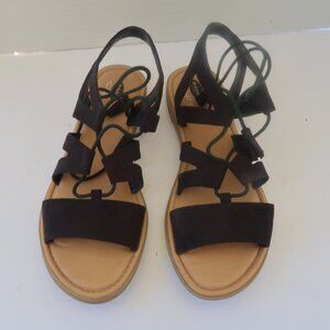 DR. SCHOLLS Gladiator Strappy Bohemian Lace up Flat Sandals Size 9 Color Black